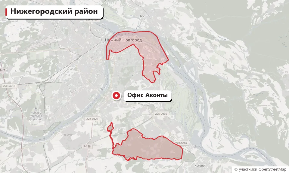 Нижегородский район Нижнего Новгорода на карте и офис компании Аконта на улице Геологов