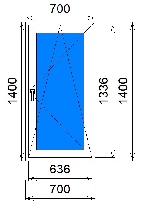 Одностворчатое окно 700×1400 мм, REHAU Delight: поворотно-откидная створка
