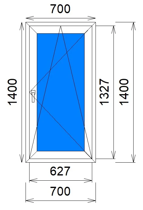Одностворчатое окно 700×1400 мм, REHAU Grazio: поворотно-откидная створка